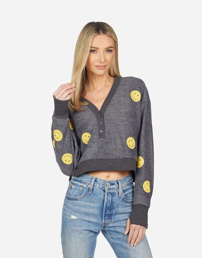 Lauren Moshi Kathryn All Over Yellow Smiley In Charcoal