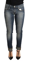 Acht Blue Washed Cotton Low Waist Skinny Denim  Trouser Jeans In Blue