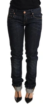 Acht Dark Blue Cotton Slim Fit Folded Hem  Denim Trouser Jeans In Blue