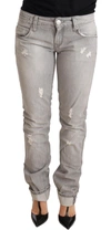 Acht Gray Tattered Cotton Slim Fit Folded Hem  Denim Jeans In Gray
