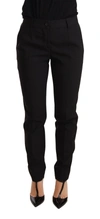 Dolce & Gabbana Black Tapered Women Trouser Virgin Wool Pants In Black
