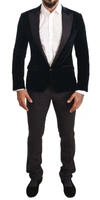 DOLCE & GABBANA DOLCE & GABBANA BLUE VELVET COTTON SLIM FIT SMOKING MEN'S SUIT