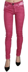 Dolce & Gabbana Pink Velvet Mid Waist Skinny Trouser Pants In Pink