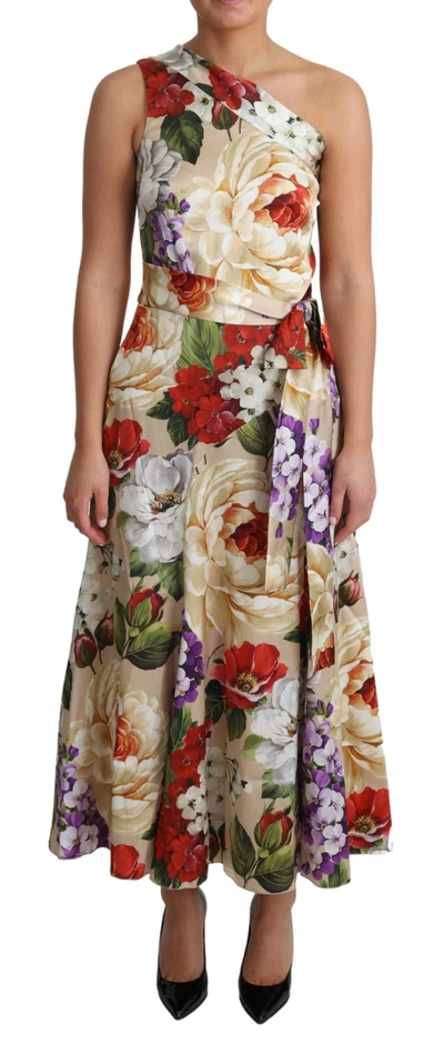 DOLCE & GABBANA DOLCE & GABBANA ELEGANT ONE-SHOULDER FLORAL SILK MAXI WOMEN'S DRESS