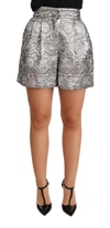 Dolce & Gabbana Silver Floral Brocade High Waist Shorts In Silver