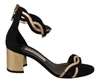 FRANCESCO SACCO FRANCESCO SACCO BLACK GOLD LEATHER SUEDE ANKLE STRAP HEELS WOMEN'S SHOES