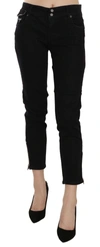 JOHN GALLIANO JOHN GALLIANO BLACK MID WAIST CROPPED CUT HEM DENIM CASUAL WOMEN'S PANTS