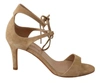 Maria Christina Beige Suede Leather Ankle Strap Pumps Shoes In Beige