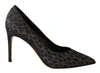 Sofia Black Leopard Leather Stiletto High Heels Pumps Shoes In Black