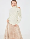 Bcbgmaxazria Cold Shoulder Cable Knit Sweater In Gardenia