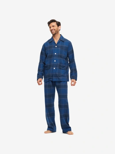 Derek Rose Men's Classic Fit Pyjamas Kelburn 27 Brushed Cotton Navy