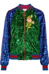 Gucci Appliquéd Sequined Tulle And Satin Bomber Jacket In Green