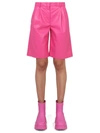 Msgm Faux Leather Bermuda Shorts In Pink