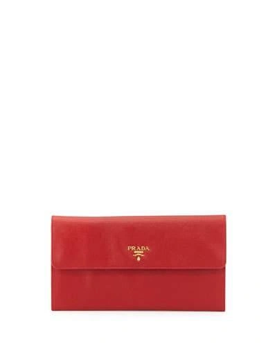 Prada Saffiano Flap Travel Wallet, Red (fuoco)