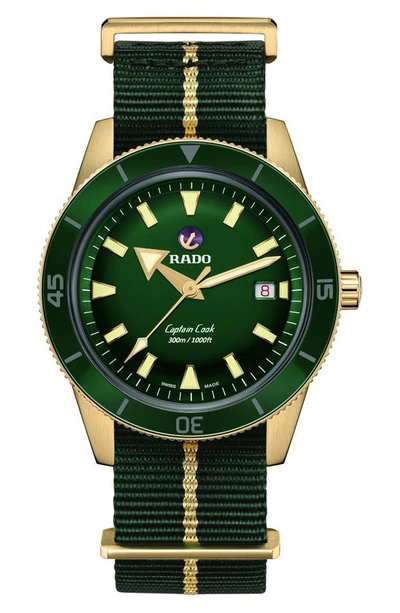 Rado Captain Cook Bronze Automatic Webbing Strap Watch, 42mm In Green