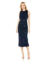 Mac Duggal Sequin High Neck Sheath Midi Dress In Midnight