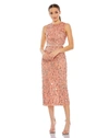 Mac Duggal Sequin High Neck Tulle Sheath Midi Dress In Sunset