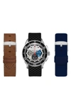 I TOUCH AMERICAN EXCHANGE FAUX LEATHER STRAP WATCH & INTERCHANGEABLE STRAPS SET, 44MM