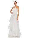 Mac Duggal Pleated Tiered Ruffled Strapless Gown In White