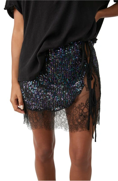 Free People Gold Rush Sequin Half Slip Skirt In Black Combo