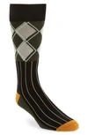 Nordstrom Cushion Foot Dress Socks In Black- Olive Argyle Mix