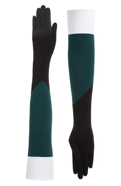 Seymoure Colorblock Long Gloves In Black Green White