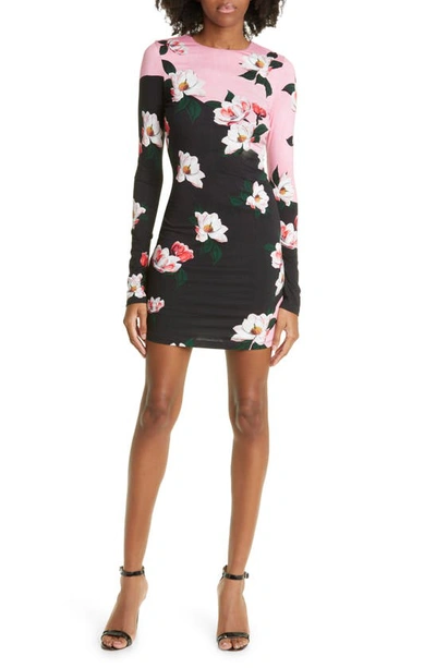 Alice And Olivia Delora Colorblocked Floral Minidress In After Dark