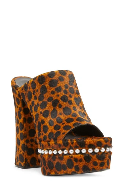 Stuart Weitzman Sky High Faux Pearl Genuine Calf Hair Slide Sandal In Toffee