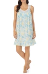 Eileen West Short Cotton Lawn Nightgown In Aqua Floral