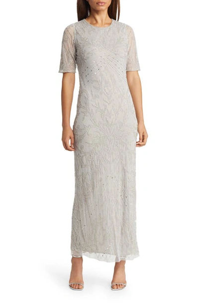 Pisarro Nights Embellished Chiffon Gown In Silver