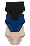 Eby Assorted 3-pack High Waist Panties In Black/ Nude/ Blue Opal