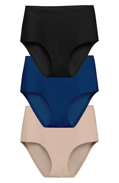 Eby Assorted 3-pack High Waist Panties In Black/ Nude/ Blue Opal