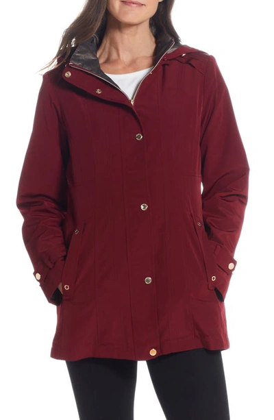 Gallery Water Resistant Zip Front Rain Jacket In Merlot