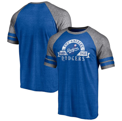 Fanatics Branded Heather Royal Los Angeles Dodgers Utility Two-stripe Raglan Tri-blend T-shirt