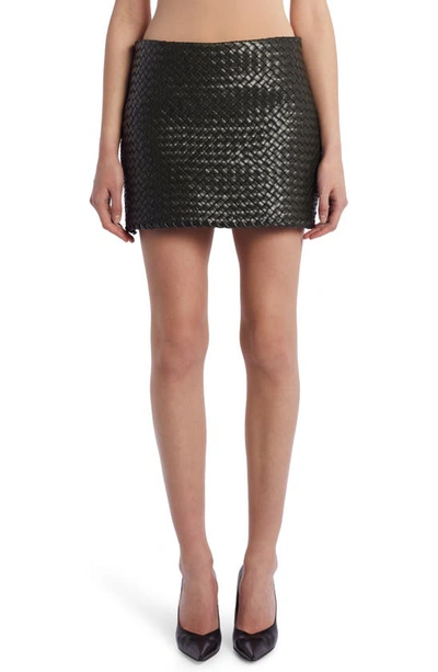 Bottega Veneta Intreccio Leather Miniskirt In Camping