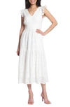 Maggy London Cotton Eyelet Tiered Midi Dress In White