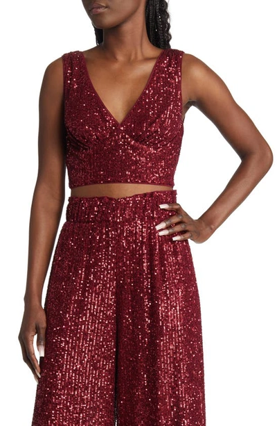 Lulus Flawless Sparkle Wine Red Sequin V-neck Tank Top