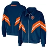 Wear By Erin Andrews Navy Chicago Bears Plus Size Yarn Dye Stripe Full-zip Jacket In Navy