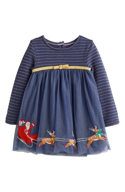 Mini Boden Babies' Santa Appliqu Long Sleeve Tulle Dress In College Navy  Christmas | ModeSens
