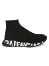 Balenciaga Men's Speed Graffiti Sneakers In Black Black White