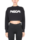 Msgm Cropped Sweatshirt With Logo In Black