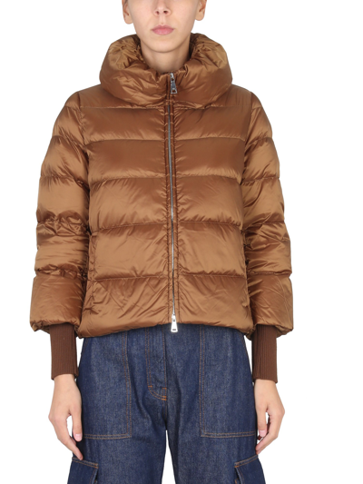 Add Down Jacket With Removable Hood In Brown