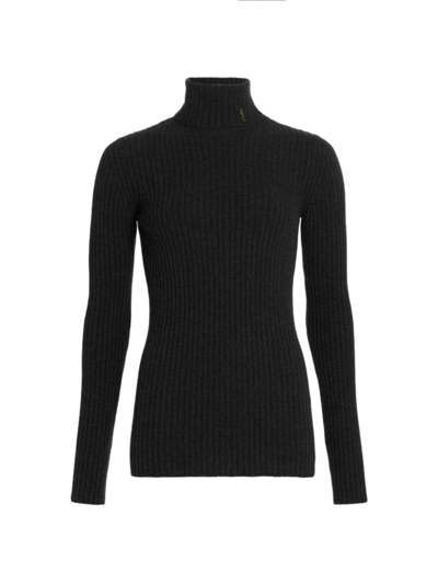 Saint Laurent Women's Ribbed Virgin Wool Turtleneck In Noir