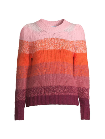 White + Warren Women's Ombré-striped Crewneck Sweater In Pink Combo