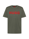 Hugo Cotton-jersey Regular-fit T-shirt With Contrast Logo In Khaki