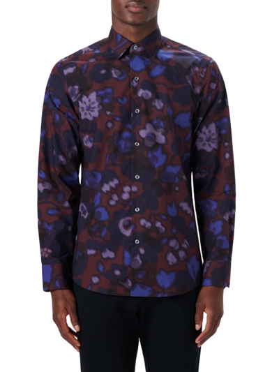 Bugatchi Shaped Fit Liberty Print Button-up Shirt In Cabernet