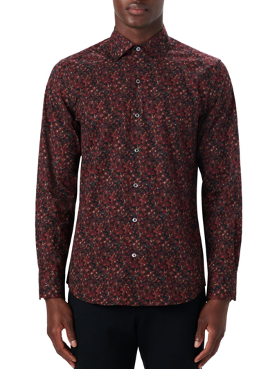 Bugatchi Shaped Fit Abstract Print Stretch Cotton Button-up Shirt In Cabernet