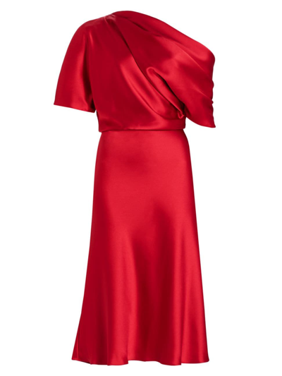 Amsale Women's Draped Satin One-shoulder Midi-dress In Lipstick