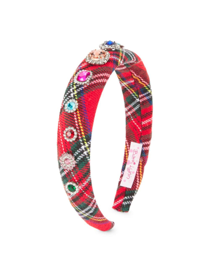 Bari Lynn Kids' Girl's Jeweled Tartan Headband In Red