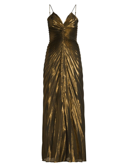 Delfi Women's Marylin Pleated Metallic Silk Maxi Dress In Gold
